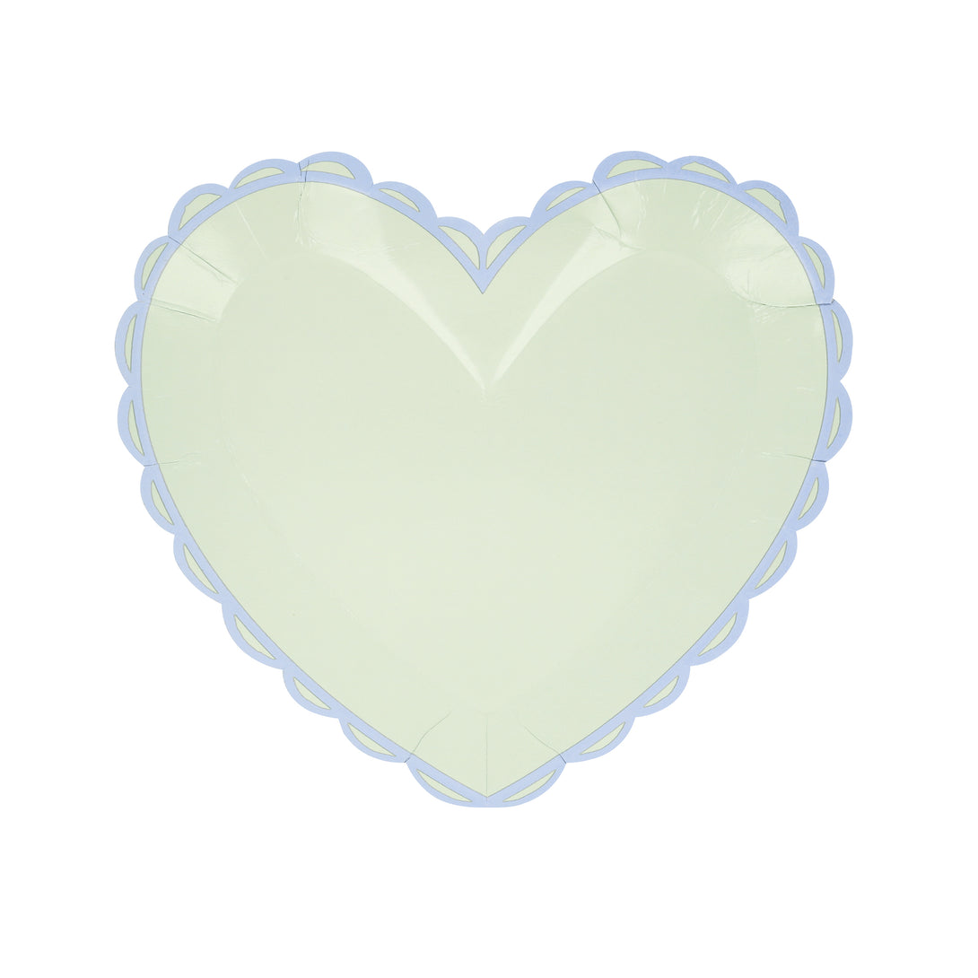 Our small plates, in heart shapes, feature a range of pretty pastel colors and a scalloped border.