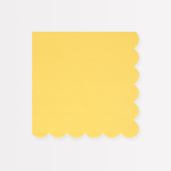 Our paper napkins, in bright yellow, have a stylish scalloped edge - ideal for baby showers or birthday parties.