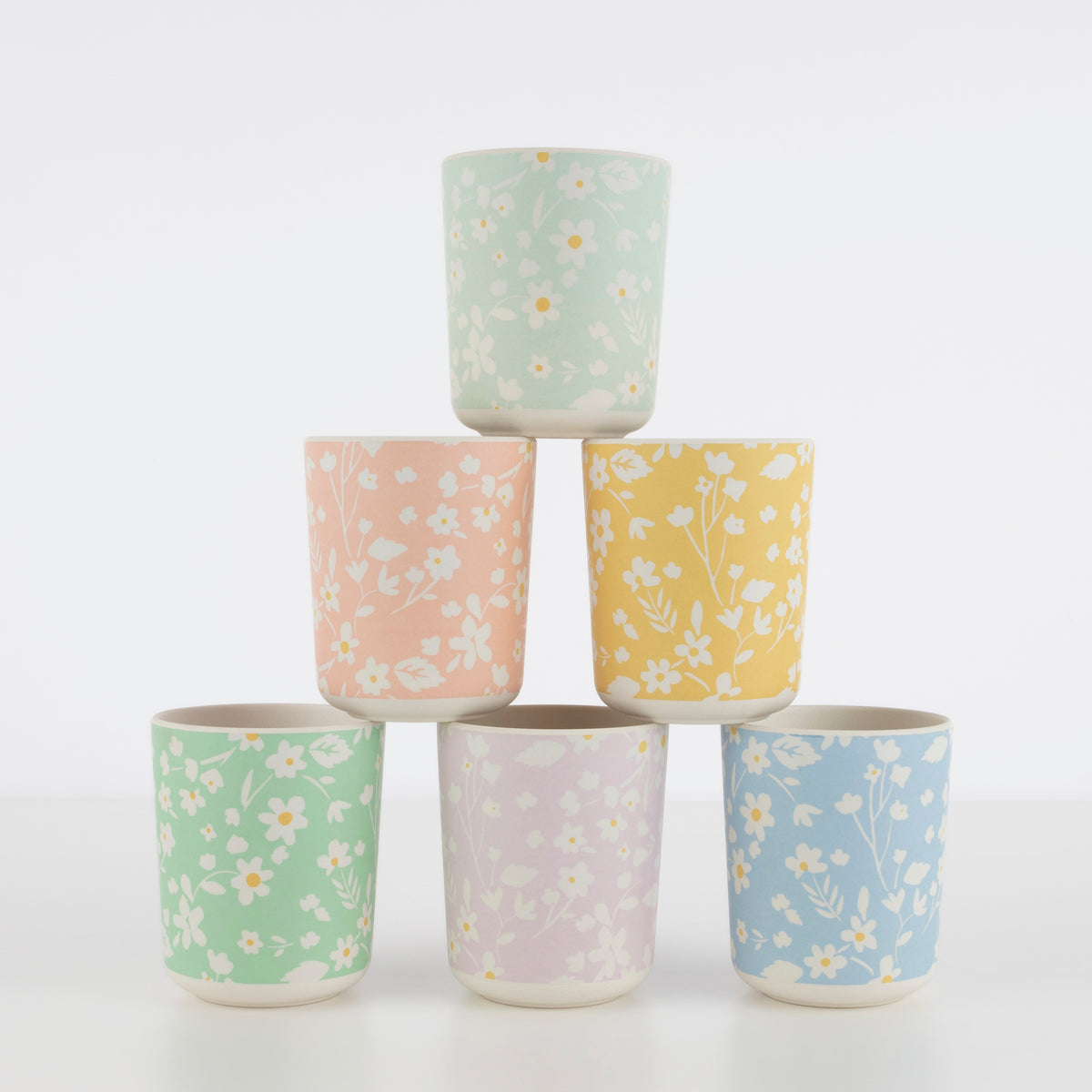 Floral Reusable Bamboo Cups (x 6)