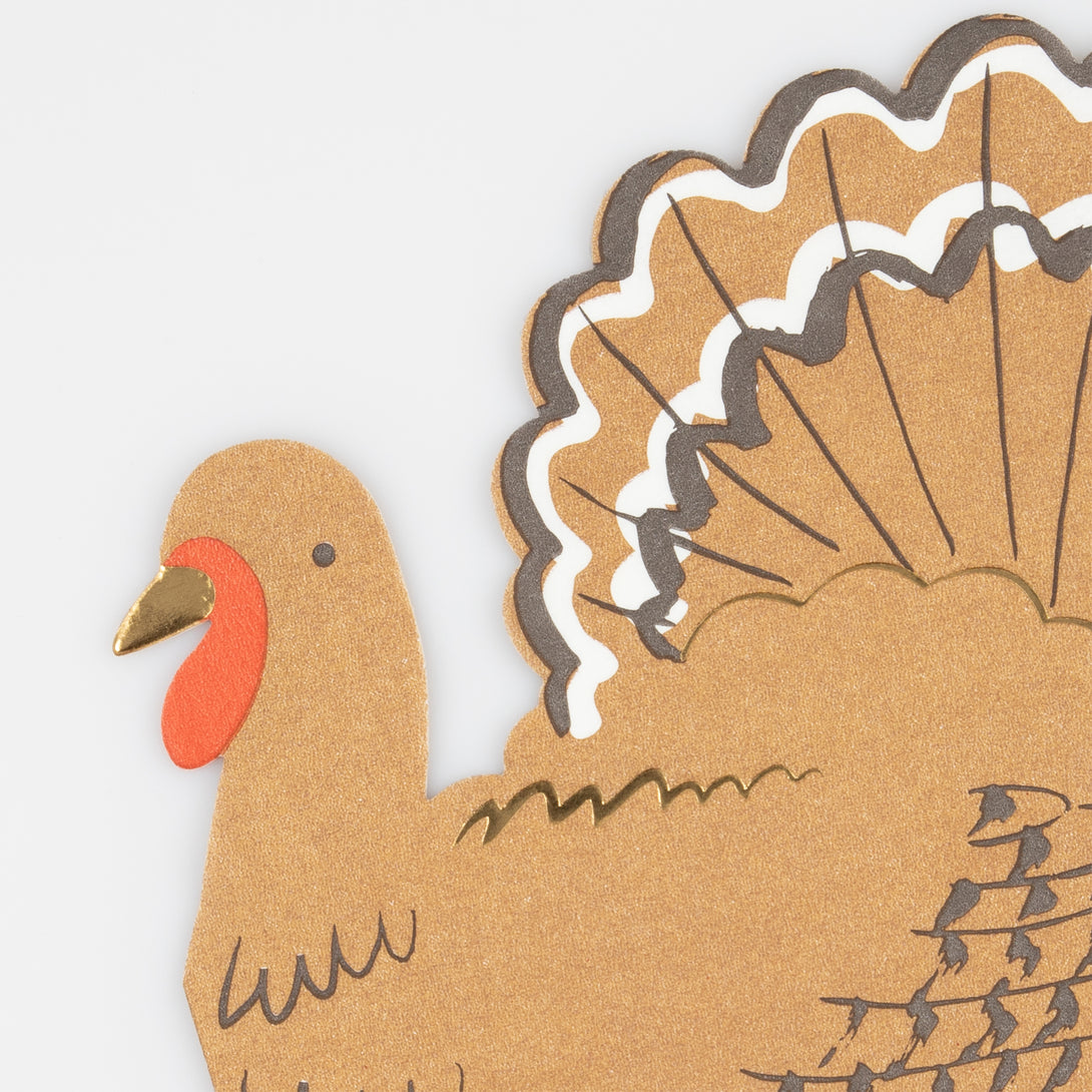 These party napkins, turkey shaped, are perfect as Thanksgiving table decor ideas.