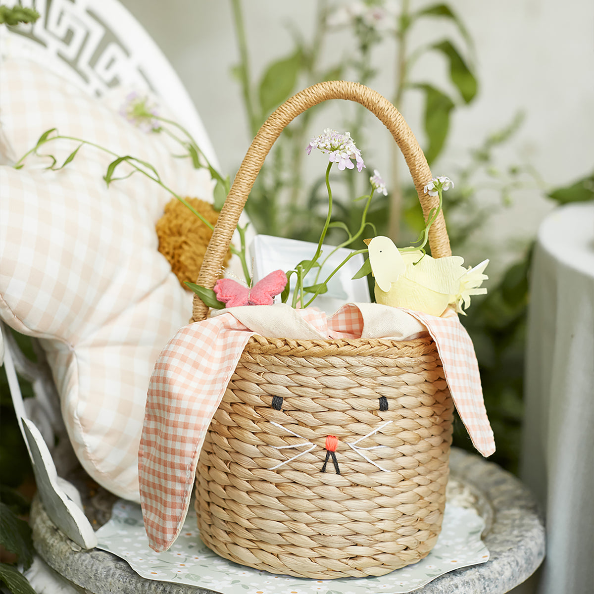 Adorable Red Button Eyed Straw Easter Basket Shaped Like a Bunny - Ruby Lane