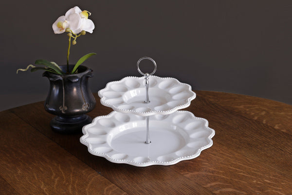 White Vida Alegria Two Tiered Egg Server