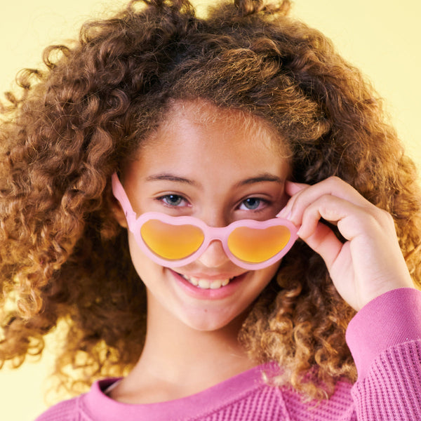 Frosted Pink Heart Mirrored Lense Sunglasses