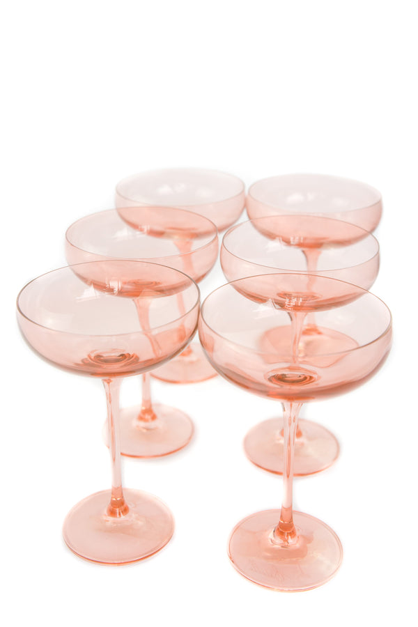Blush Pink Champagne Coupe Stemware (x 6)