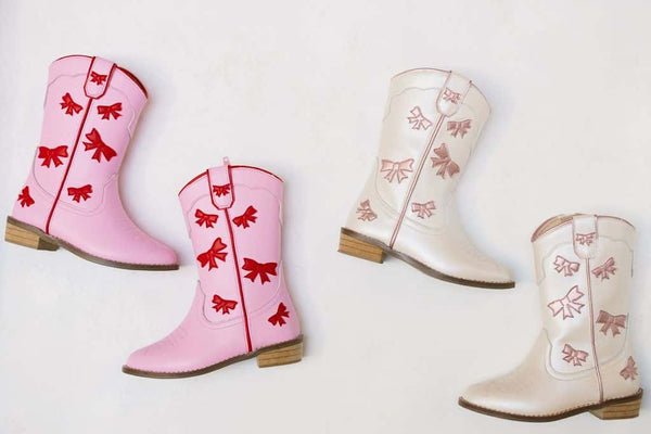 Cowgirl White + Pink Bow Boots