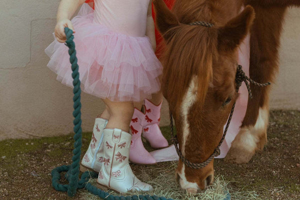 Cowgirl White + Pink Bow Boots