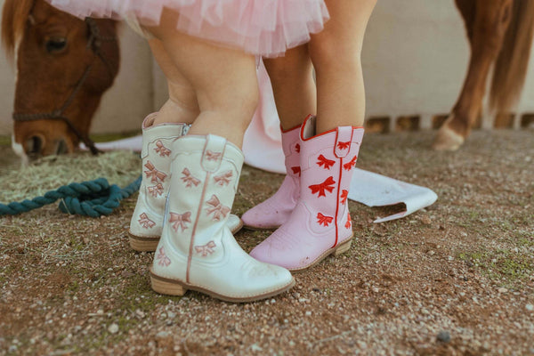 Cowgirl White + Pink Bow Boots