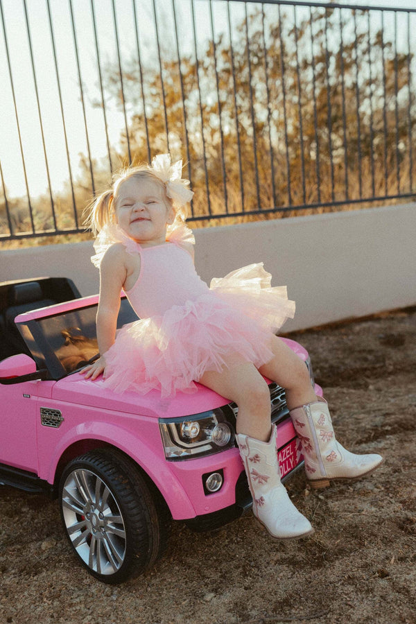 Cowgirl White + Pink Bow Boots