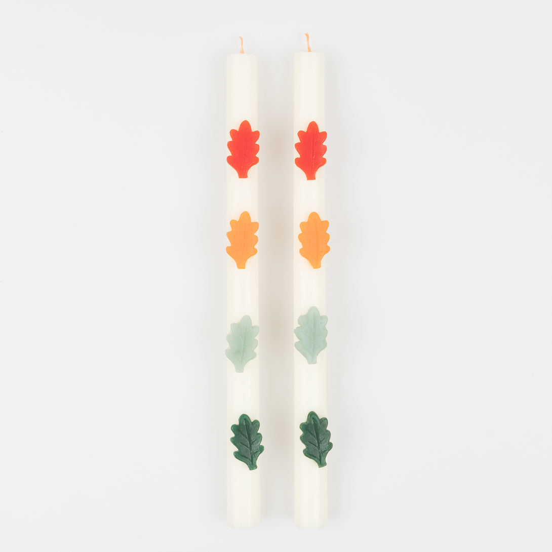 Our decorative candles, featuring wax leaves and colored wicks, are perfect to add a touch of beauty to your dinner table or mantel. Image3