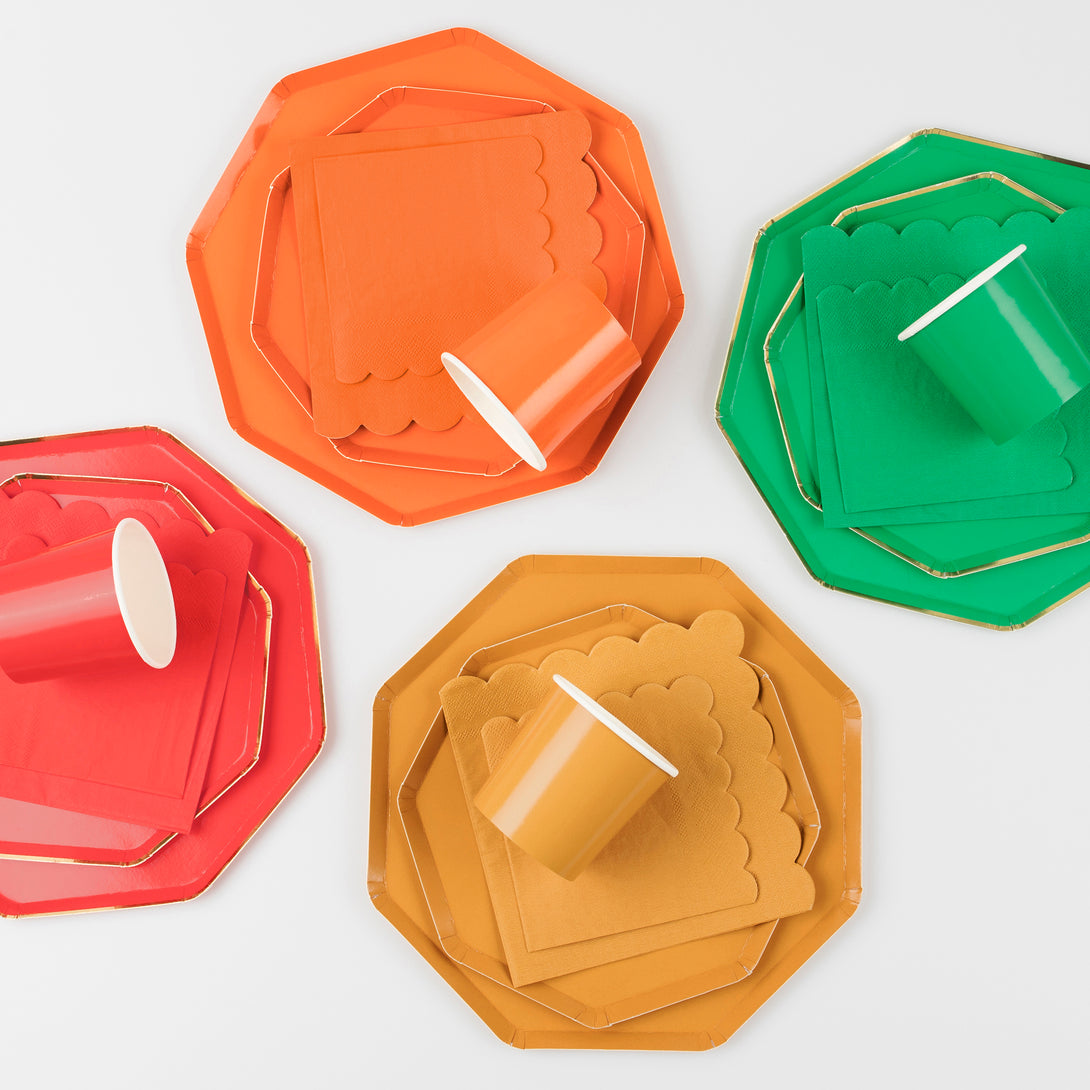 Our orange dinner plates will give warmth and color to any special party.