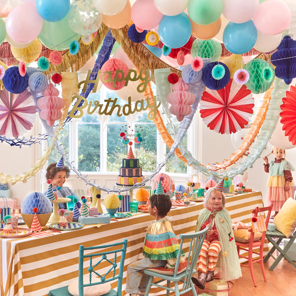 Our mini garland, with colorful honeycomb fans, is perfect to add decorations to any party. Image2