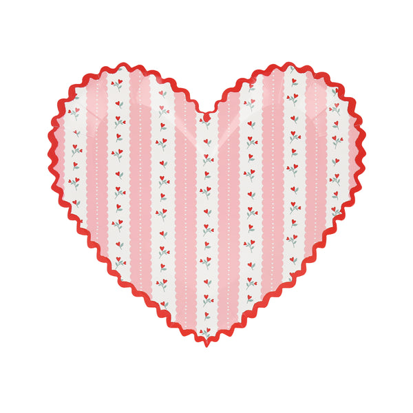 Our pink and red Valentine's plates are heart-shaped and have a pretty floral design. Image5