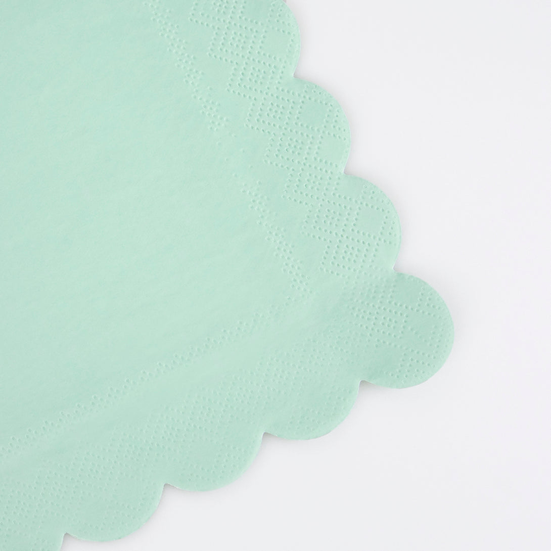 Our paper napkins are the ideal kids napkins as are a small size, a gorgeous sea foam green color.