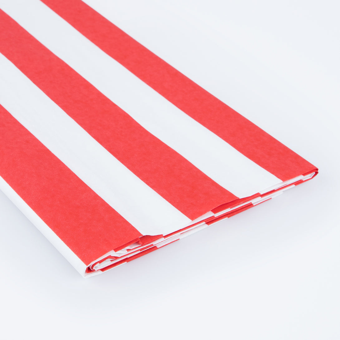 Our red and white striped tablecloth is the perfect Christmas paper tablecloth for all your festivities.