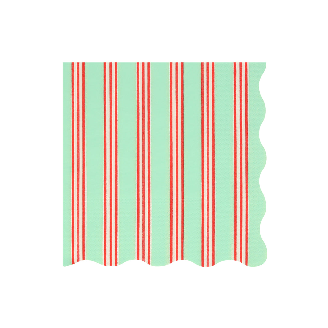 Our large striped napkins, in festive colors with scalloped edges, are perfect for all your Christmas meals.