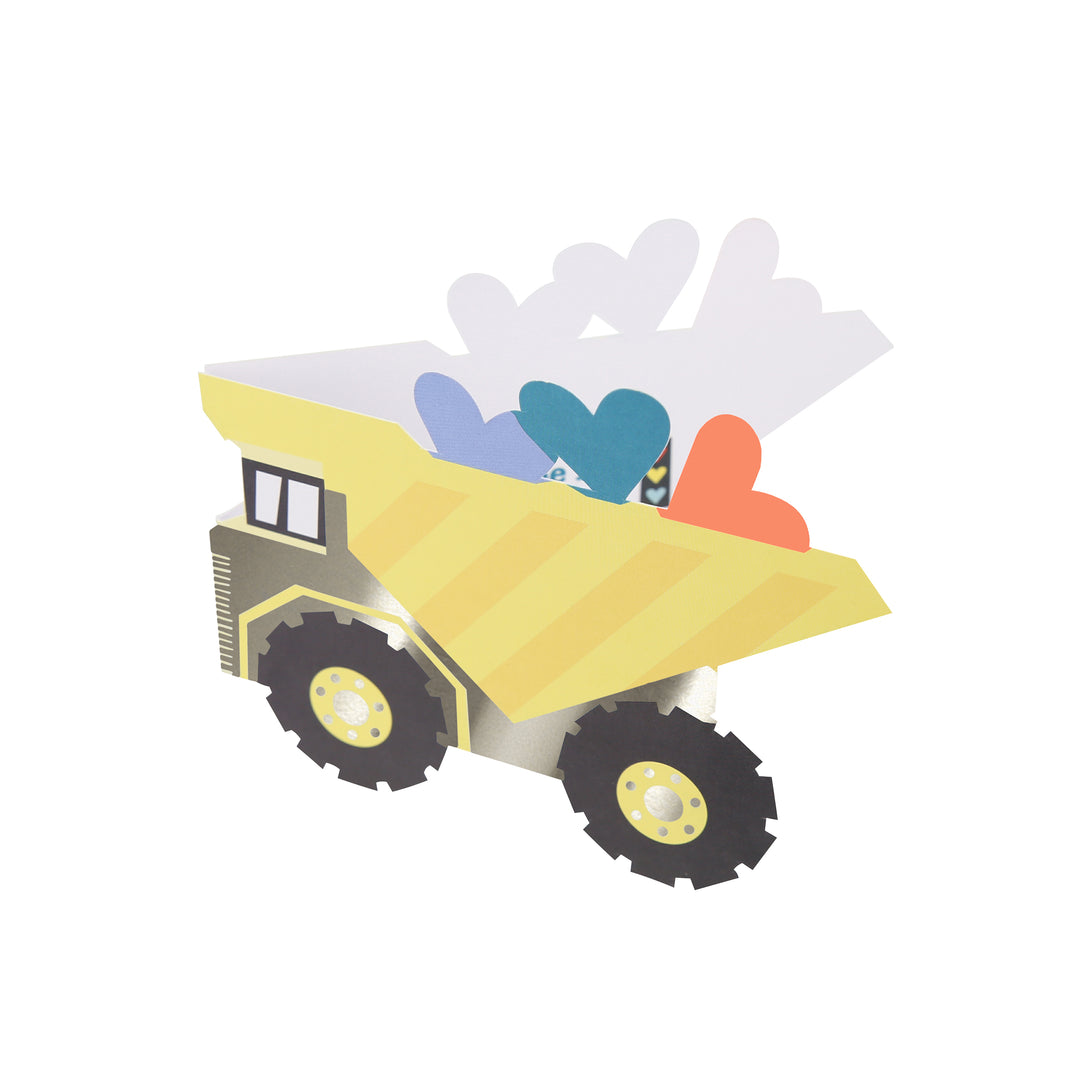 Our Valentine's cards for kids set include brightly colored trucks and Valentine's stickers.