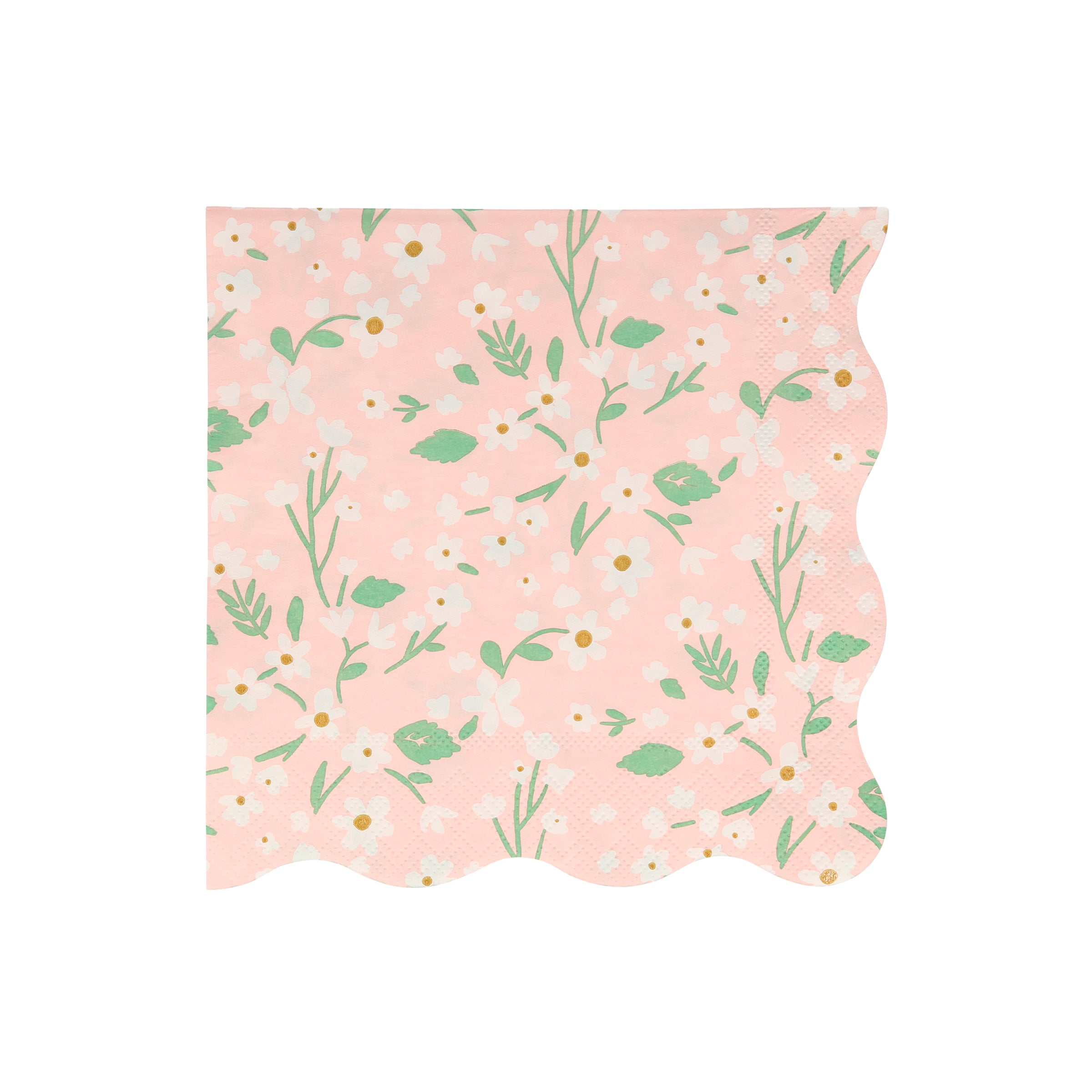Our paper napkins have a pretty ditsy floral design with scalloped edge.
