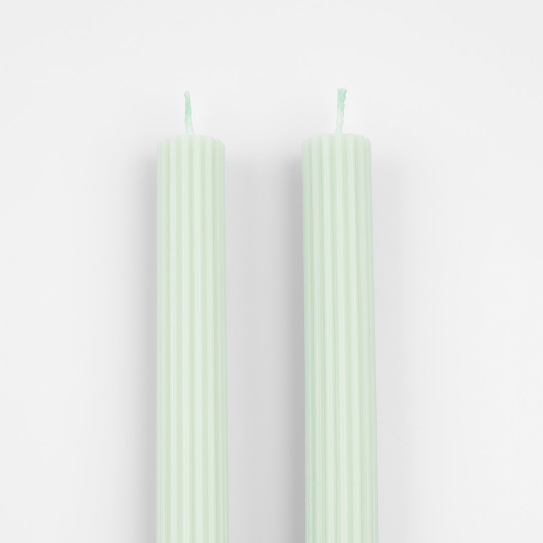 Make your party table look amazing with our ridged mint candles with mint wicks.