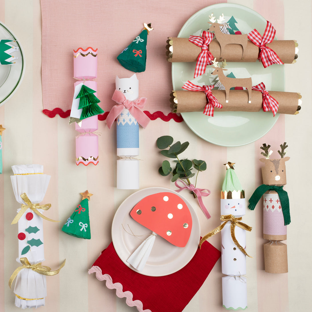 Our Christmas crackers have gift tags and fun honeycomb embellishments, and contain a joke, party hat and toy.