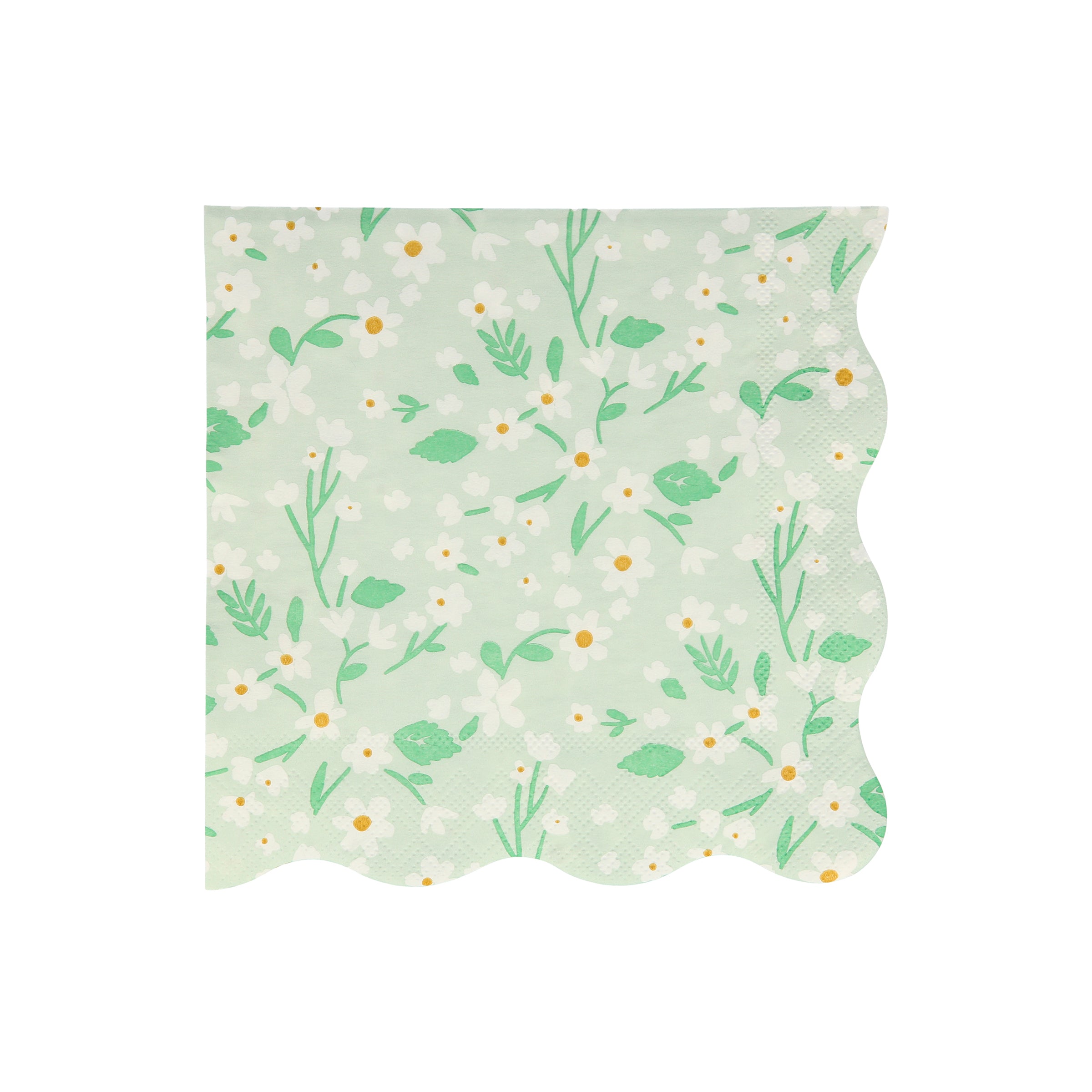 Our paper napkins have a pretty ditsy floral design with scalloped edge.