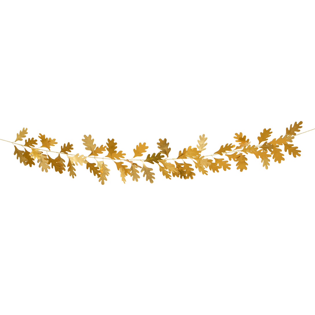 Our  paper garland, with shiny gold foil embossed leaves, is the perfect gold garland for Thanksgiving.