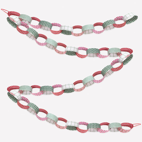 Our paper chain garland features Molly Mahon block prints designs in Christmas colors, perfect to add to your festive decorations. Image1