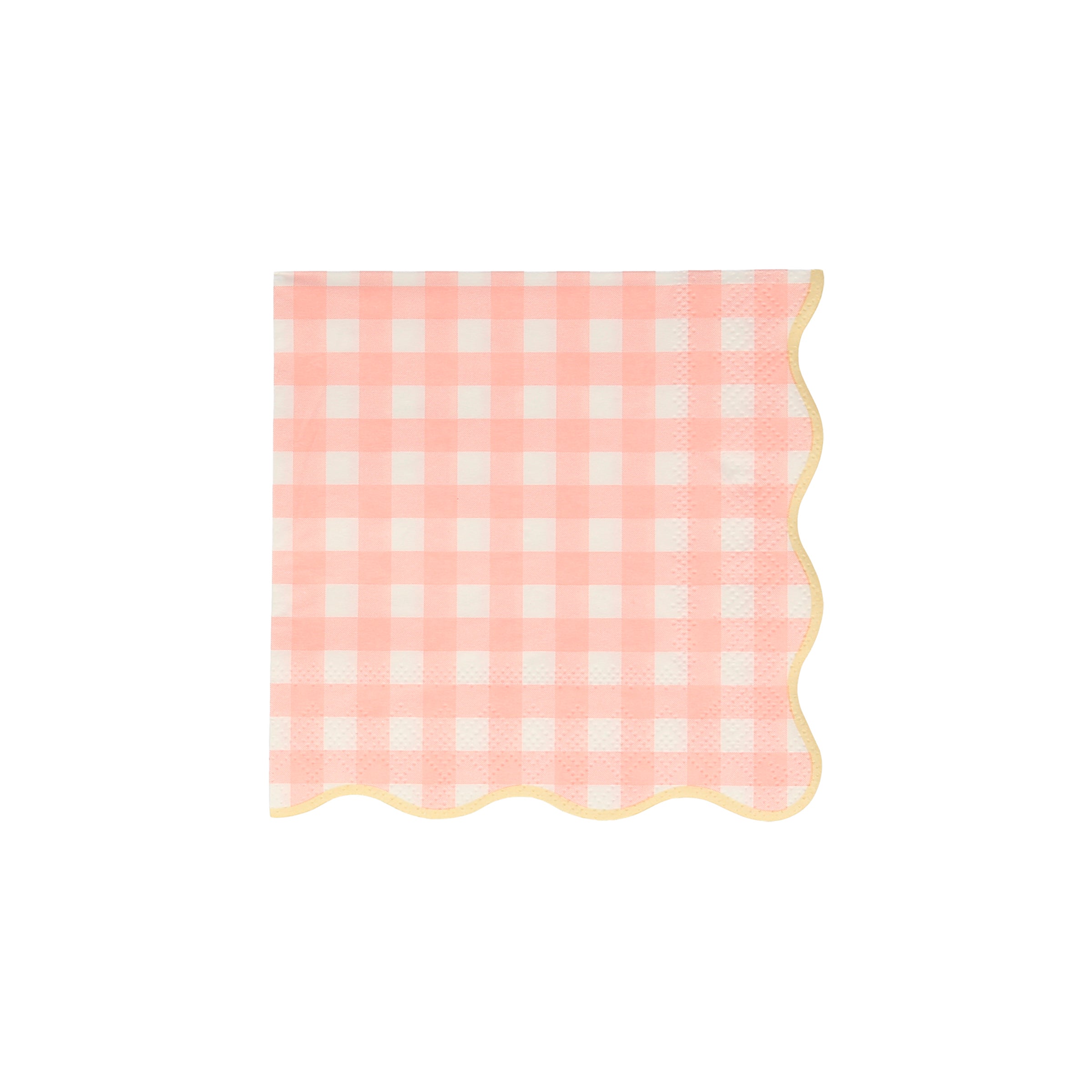 Our paper napkins with a gingham print and scalloped edge will look amazing on your party table.