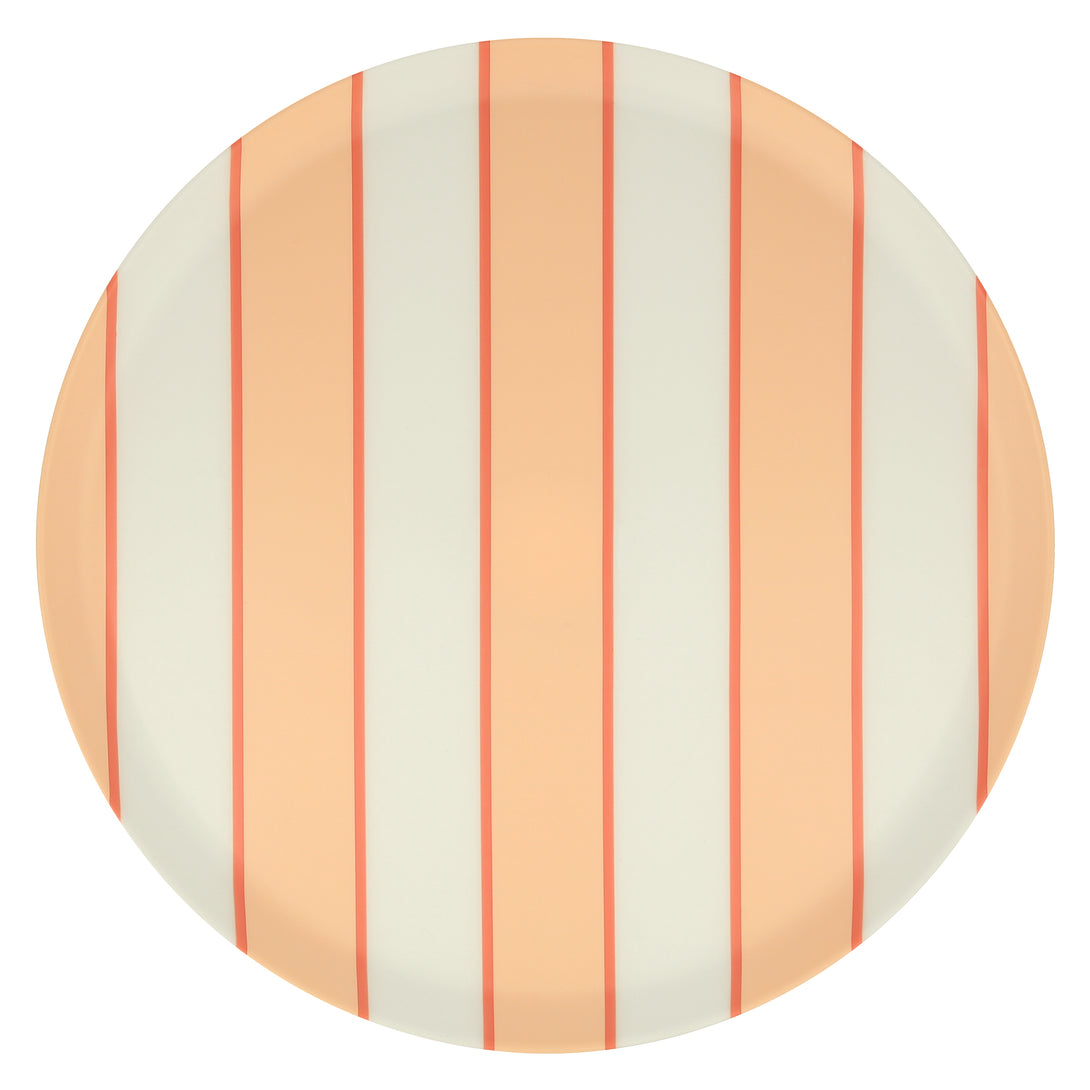 Our recycled plastic plates, with colored stripes, are reusable for party after party.