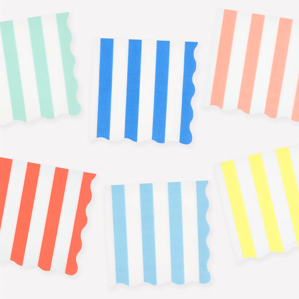 Our party napkins, made from 3-ply paper in a large size, features vibrant stripes in 6 colors, ideal for a pool party, beach party or picnic. Image1