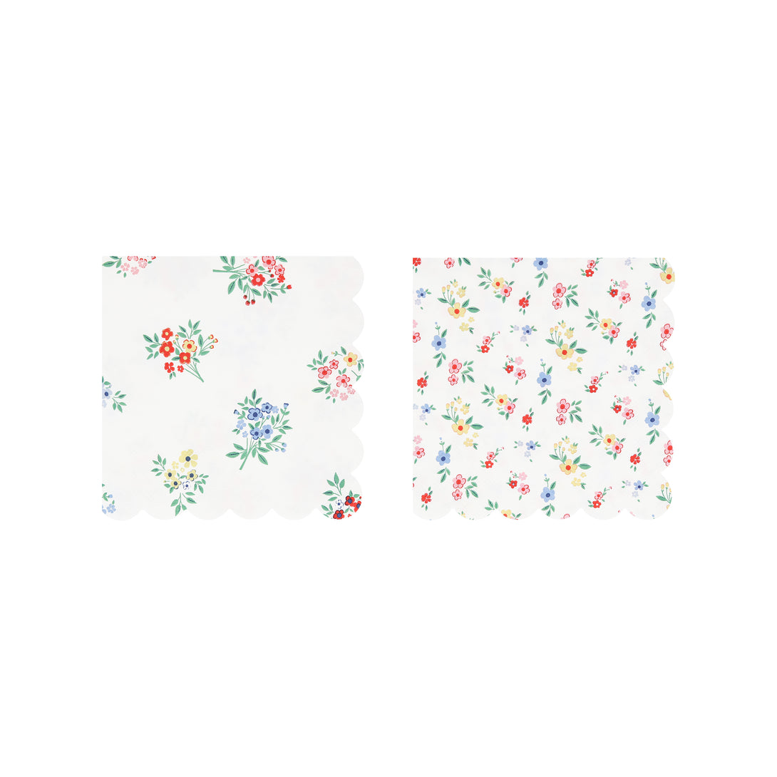 Our small paper napkins feature two classic floral designs and scalloped edges, perfect as baby shower napkins, or for bridal showers.