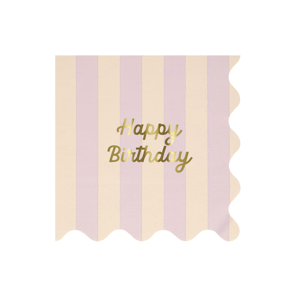 Our large striped party napkins have the words Happy Birthday on them in shiny gold foil. Image5