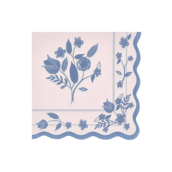 Our large party napkins, made from 3-ply paper, feature four pastel shades and cobalt blue botanical illustrations, ideal for any special meals. Image4