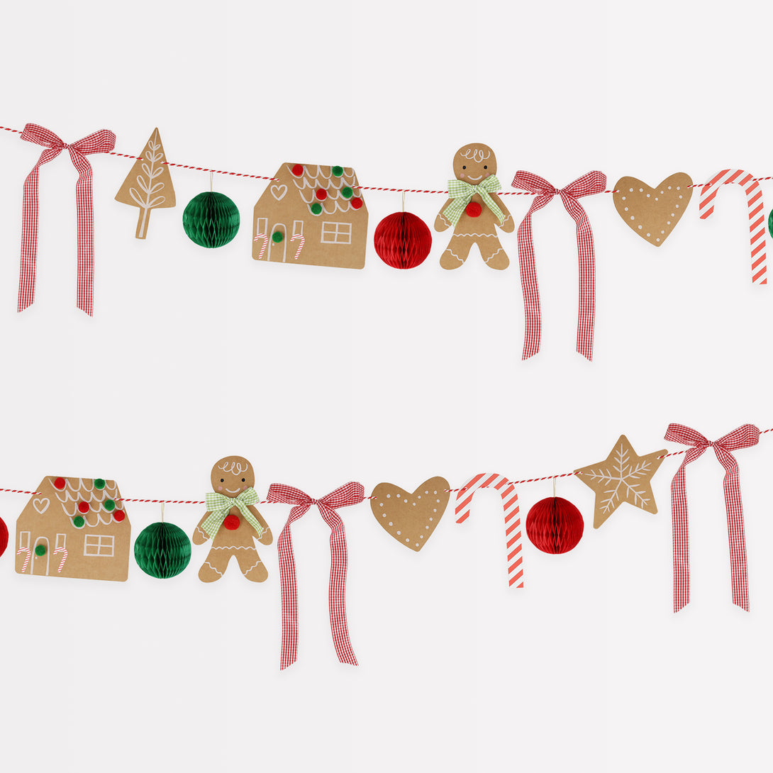 Our special Christmas party supplies include gingerbread house paper plates, party napkins, a cupcake kit and a fabulous festive garland.