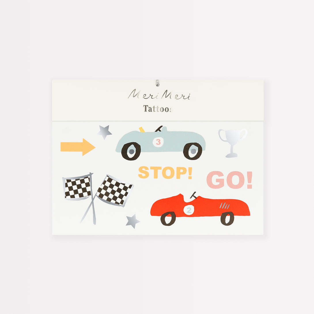 Kids love temporary tattoos and will be thrilled by these classic race car designs. Pop into party bags or share out as party favors.