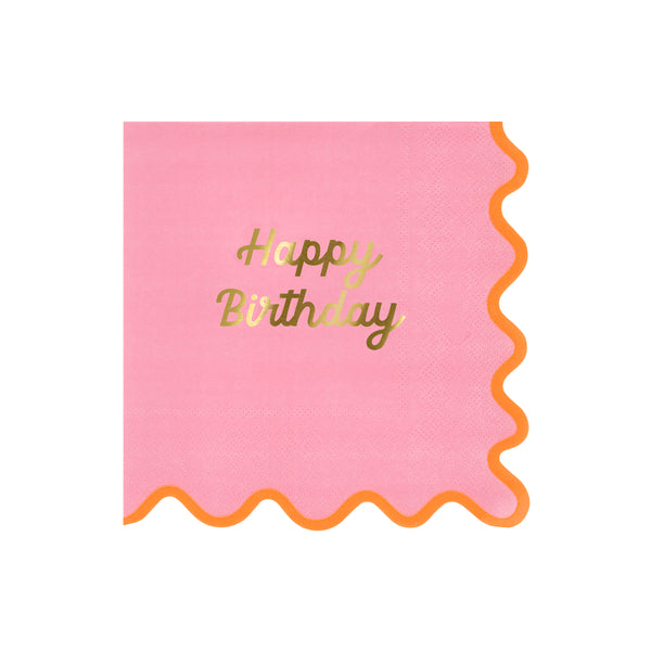 Our birthday napkins, made from 3-ply paper, feature four bright colorways, a ricrac style edge, and a shiny gold foil birthday message. Image2