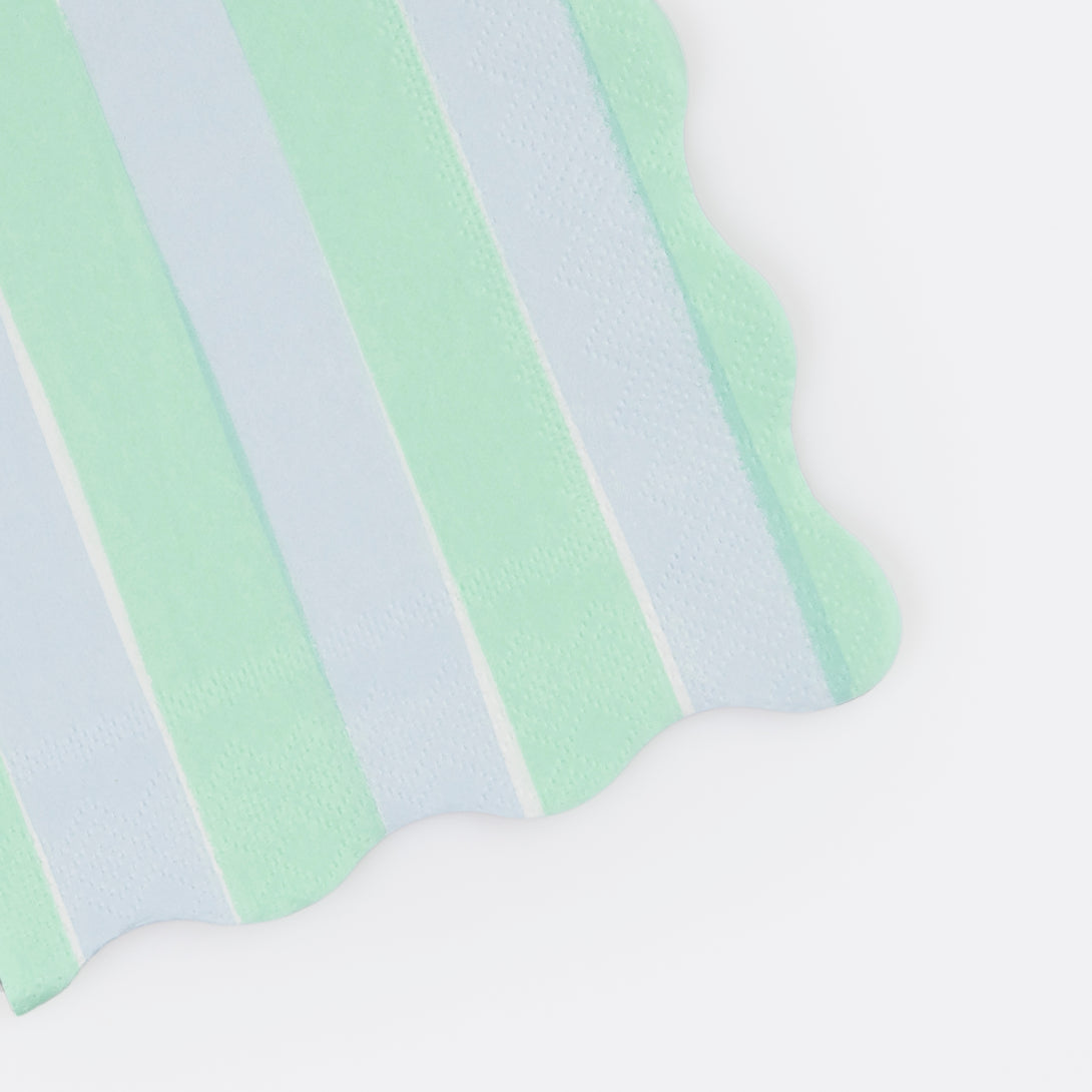 Our striped small napkins in pastel colors are perfect as cocktail napkins and paper napkins for picnics or garden parties.