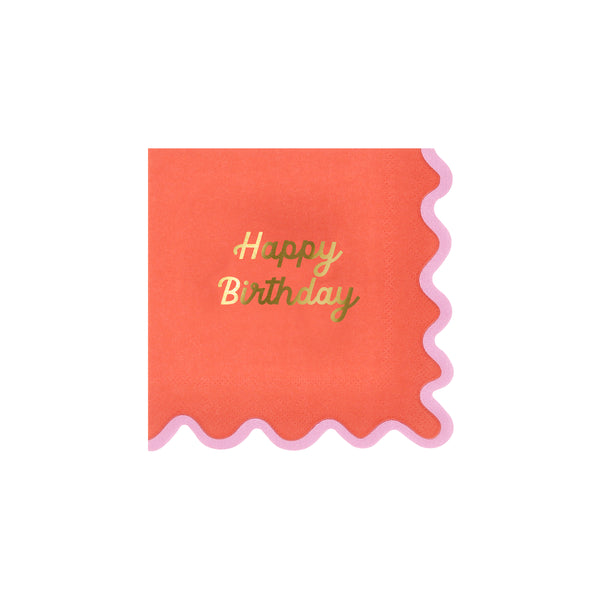 Our birthday napkins, made from paper in a small size, feature four bright colorways, a ricrac style edge, and a shiny gold foil Happy Birthday. Image3