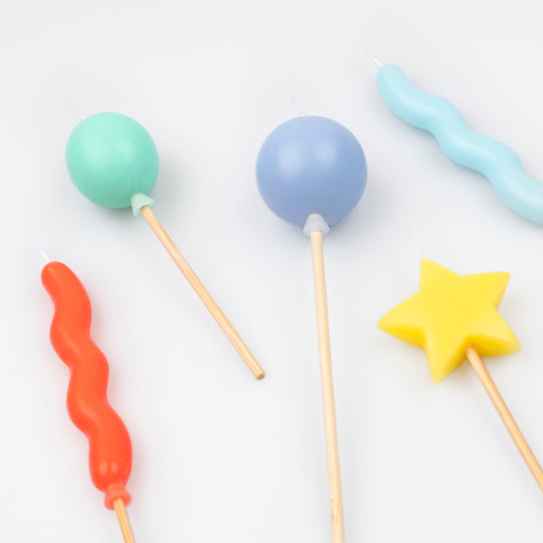Our birthday candles are great as birthday cake decorations, featuring balloon shapes and bright colors. Image5