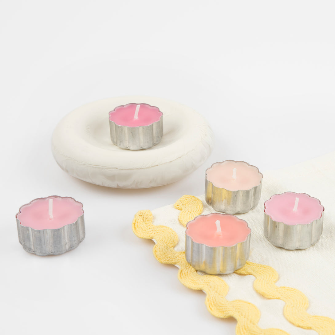 Our little candles, in shades of pink with a scalloped edge, are the perfect decorative candles.
