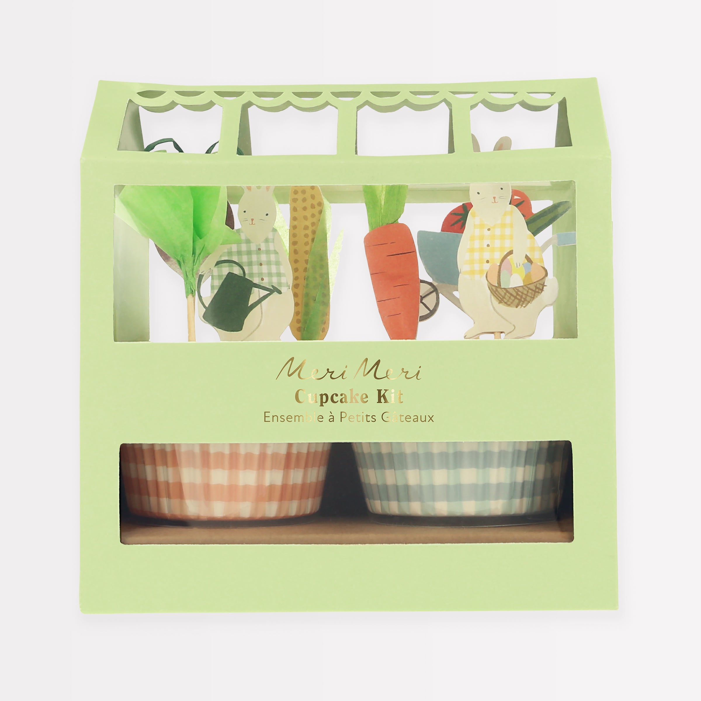 Our Easter cupcake kit,  packaged in a box that looks like a greenhouse, make a fabulous Easter gift for kids who love to bake.
