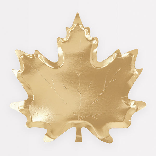 Add shimmer and shine to your Thanksgiving table with our special maple leaf plates with a gold foil finish.