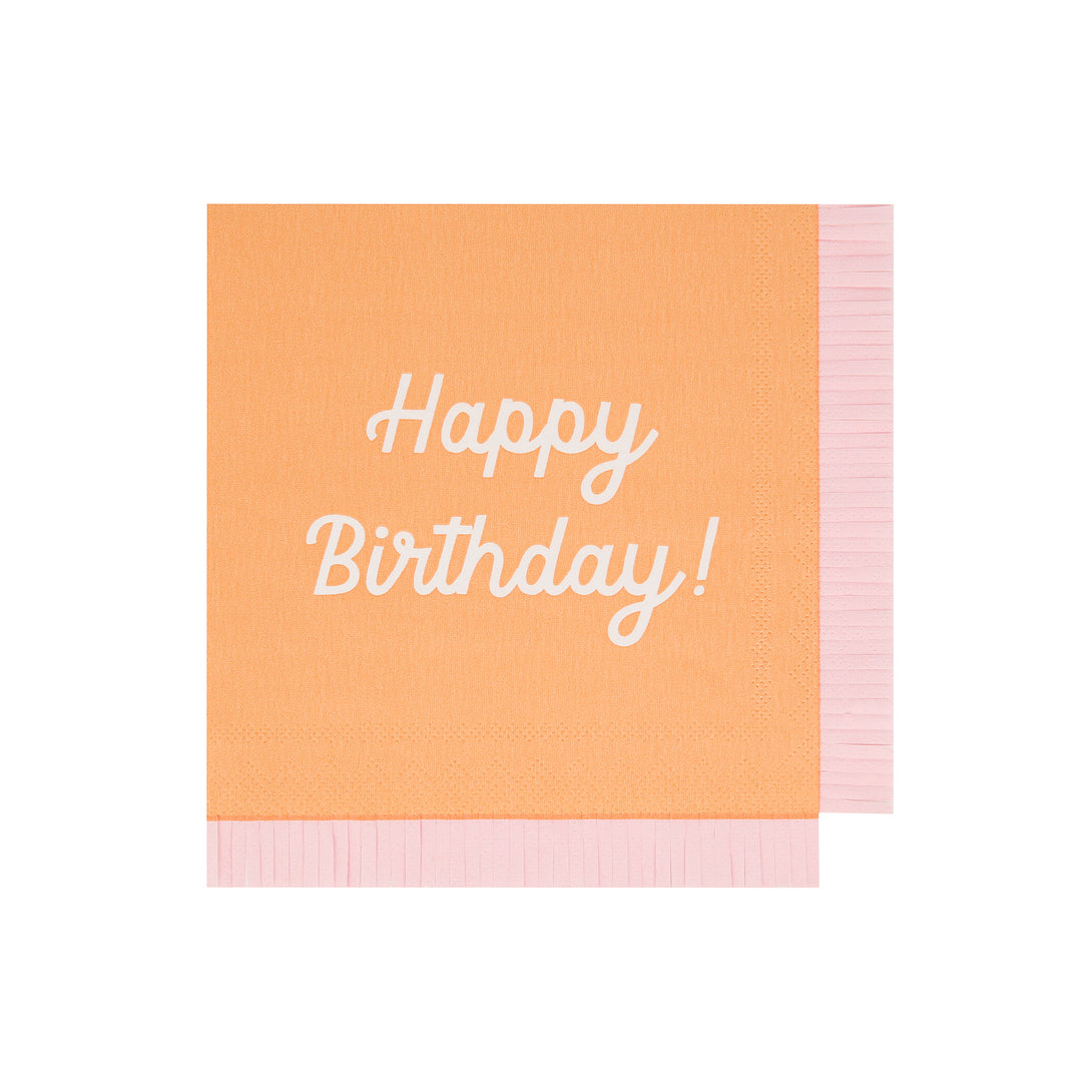 Our paper birthday napkins are made in bright colors with the words Happy Birthday on them.