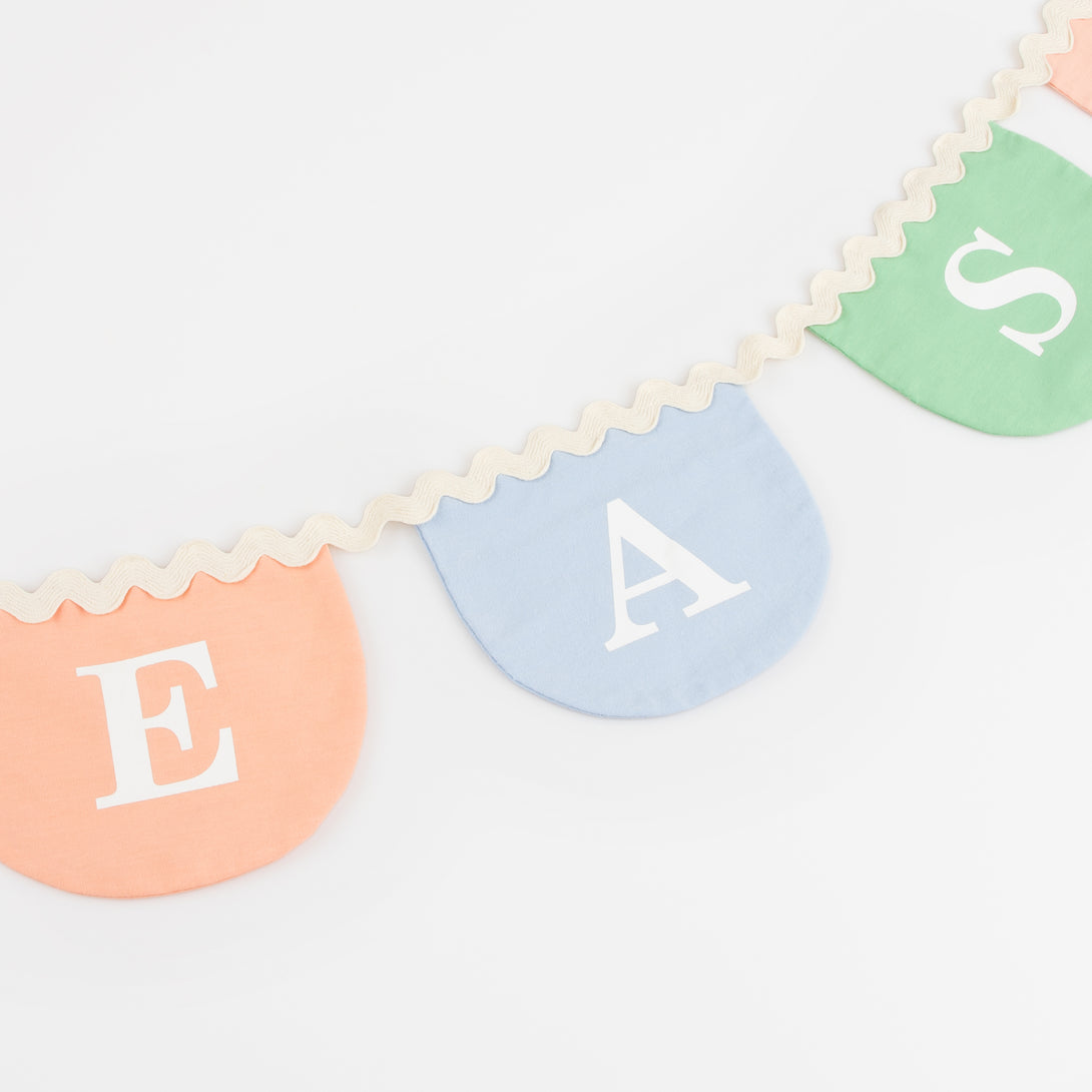 Add our fabric Easter garland to your Easter hanging decorations, the pastel colors look amazing on the wall or table.