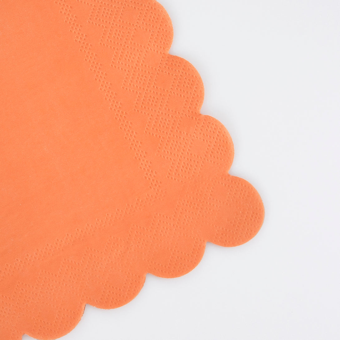Our party napkins, in a small size, are a lovely orange shade, perfect for tropical parties or  garden parties.