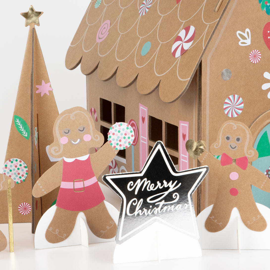 Our advent calendar features stickers and pompoms to place on a gingerbread festive scene, perfect for lots of Christmas fun.