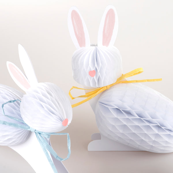 Our Easter bunny decorations, crafted with honeycomb paper and raffia ribbons, look amazing. Image5