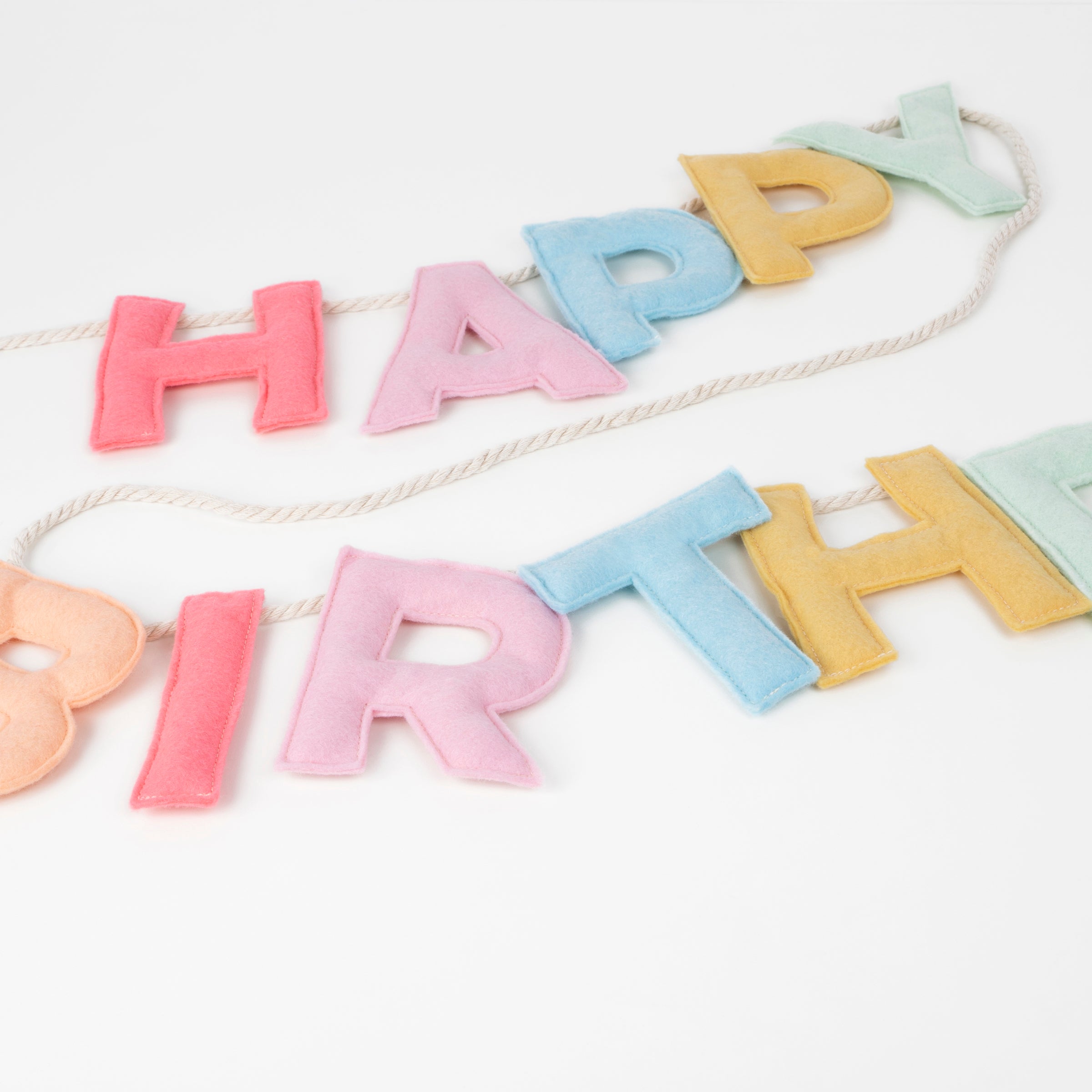 Our decorative garland, with the words Happy Birthday crafted in felt letters, is a wonderful birthday table decoration.