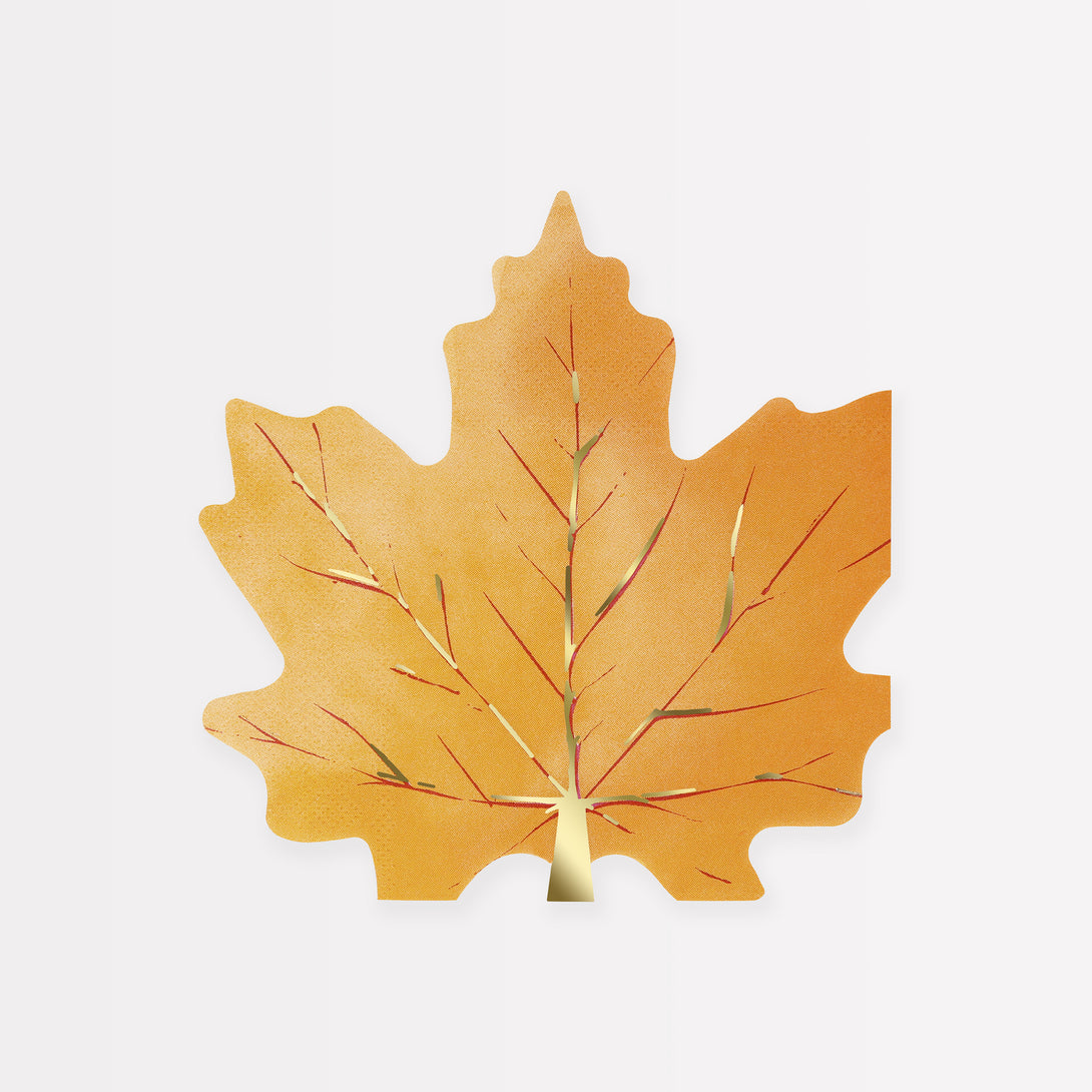 Our party napkins, in the shape of maple leaves, are the perfect Thanksgiving napkins or for a fall party.