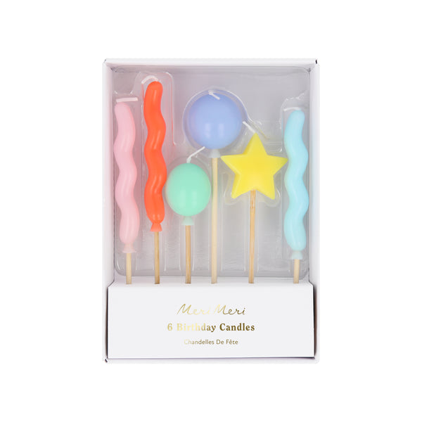 Our birthday candles are great as birthday cake decorations, featuring balloon shapes and bright colors.