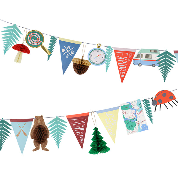 Your camping party, whether indoors or outdoors, will look great decorated with our embellished paper garland.